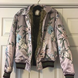 Floral (Faux) Fur Lined Bomber Jacket